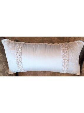 Custom Made Ethan Allen Decorative Lumbar Pillow Floral Embroidery Rosette